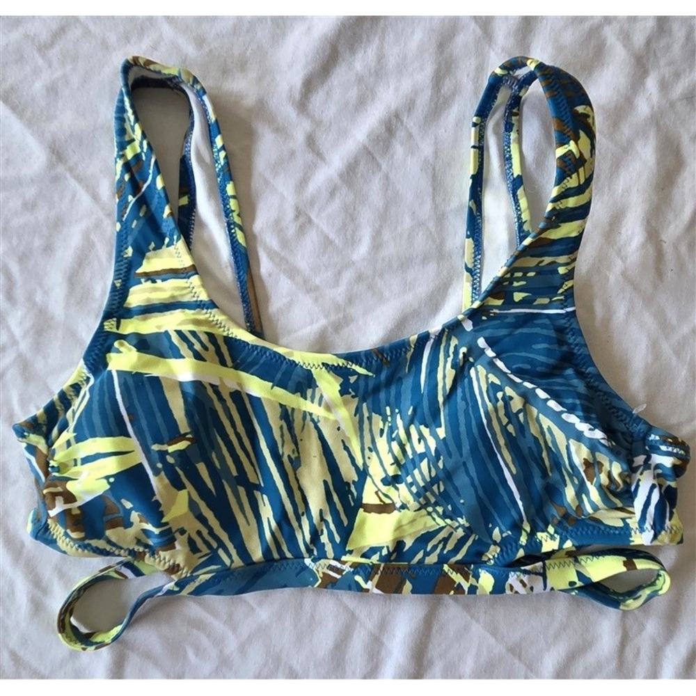 NWOT Volcom L V-Neck DA Palm Stripe Bikini Swim Top Green Blue 132712